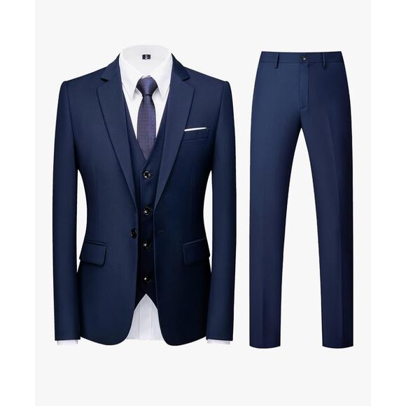 Brand New Men's Navy 3 Piece Suit Blazer, Vest & Pants Regular Fit Size: Medium - Picture 1 of 6